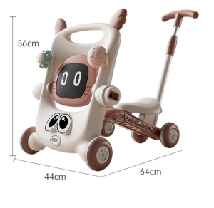 Antemergator pentru Copii 8 in 1, Multifunctional, cu Maner de Impingere Detasabil, Scuter, Trotineta, Scaun Reglabil, Tavita Detasabila, Stabil, Antiderapant, 4 Roti, 56x44x64cm, 9-12 Luni, Maro - Img 5