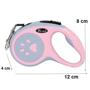 Lesa Automata Retractabila, pentru Caini, 3m, 20 kg, ABS/Nylon, Roz/Gri, 8x12x4 cm - Img 2