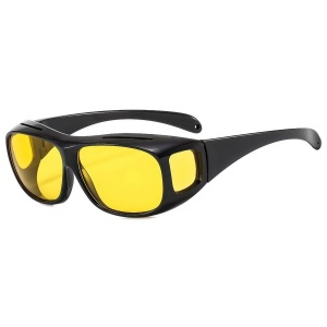 Ochelari pentru Viziune pe Timp de Noapte, Polarizati, pentru Condus, Ciclism, cu Posibilitatea Purtarii peste Ochelarii de Vedere, cu Lentila Galbena, pentru Protectie, Rama Neagra, Pc, 15x5 cm