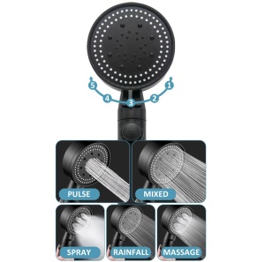 Set 3 elemente pentru dus, para de dus moderna + furtun flexibil + suport pentru perete, culoare Neagra - Img 3