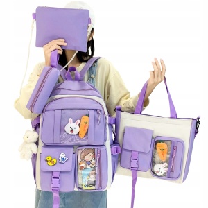 Set 4-in-1 pentru Scolari sau Prescolari - (rucsac, geanta de umar, plic elegant, penar), culoare VIOLET cu IEPURAS - Img 3