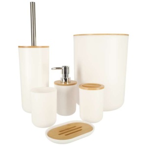 Set Elegant pentru baie format din 6 piese, ABS + lemn, culoare alb/maro - Img 2