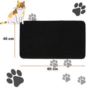 Covoras impermeabil pentru litiera pisici, dimensiune 40 x 60 cm, dublu strat, culoare Neagra - Img 2