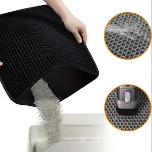 Covoras pentru Litiera, Covor cu Doua Fete pentru Pisici, Rezistent la Apa, Colectare Granule de Nisip, Antiderapant, 40x50 cm, Negru - Img 6