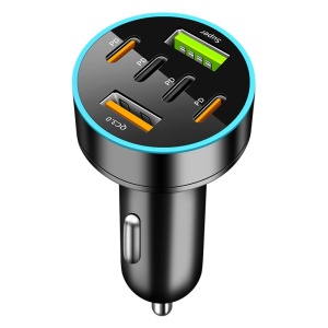 Incarcator Auto 6 in 1, 2 x Port USB Fast Charge QC3.0 si 4 x Type C, PD 65W, Negru