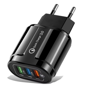 Incarcator Rapid QC3.0, 3 Porturi USB, 2.1A, 18W, din ABS, Protectie Supraincalzire, Negru