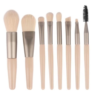 Mini set portabil 8 pensule de machiaj cu husa bej