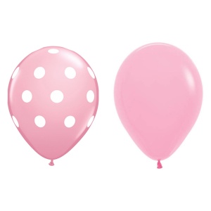Set 10 Baloane din Latex, Model Party cu Buline si Simple, 30 cm, Roz, 2.8 g