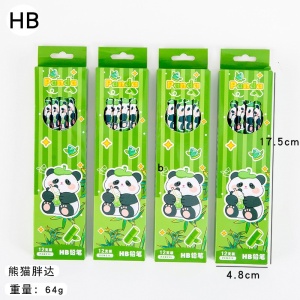 Set 12 Creioane Negre, 2B, pentru Elevi Scoala, cu Radiera, Model Verde cu Panda