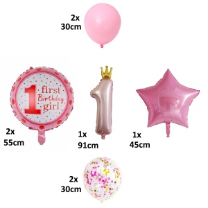 Set 8 Baloane din Folie Metalizată si din Latex, Aniversare 1 An, Roz - Img 2