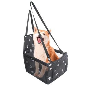 Suport pentru Animalele de Companie, pentru Masina, cu Prindere de Scaun si Centura de Siguranta, Negru cu Imprimeu, 40x32x42cm - Img 2