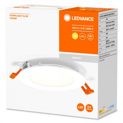 DL SLIM 120MM 8W 3000K 230V WT LEDV