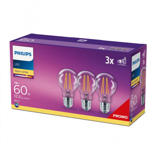 LED CLASSIC 60W A60 E27 WW CL ND 3CT/SRT