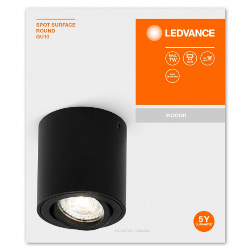 SPOT SURFACE ROUND BK GU10 LEDV