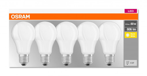 BASECLA60 8,5W/827 230VFR E27 FS5 OSRAM