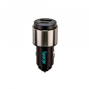 Alim. auto Spacer cu led USB-A&C 38W neg - Img 1