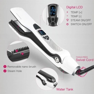 Placa de Indreptat Parul cu Aburi Profesional Steam Plus, pentru casa/salon, 5 trepte reglabile de temperatura, functie ioni negativi, material nano titanium, display Lcd - Img 3