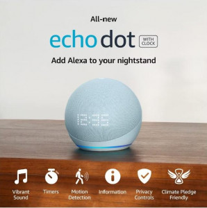 Amazon Echo Dot 5, Boxa cu ceas, Blue - Img 2