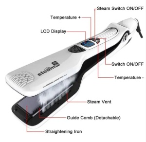 Placa de Indreptat Parul cu Aburi Profesional Steam Plus, pentru casa/salon, 5 trepte reglabile de temperatura, functie ioni negativi, material nano titanium, display Lcd - Img 4