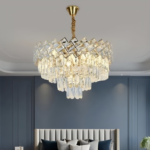 Candelabru Cristal WINDSOR Nobile 5xE14, Diametru 40cm, Auriu Lucios, Inaltime Reglabila