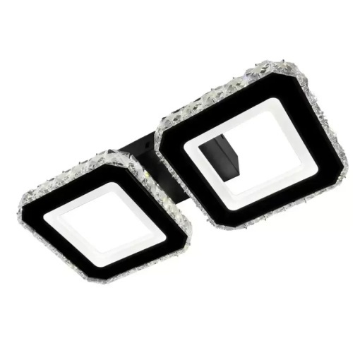 Lustra LED cristal QUADRIS 24W, 2 Patrate, lumina Rece/Calda/Neutra, Dimabila, Negru