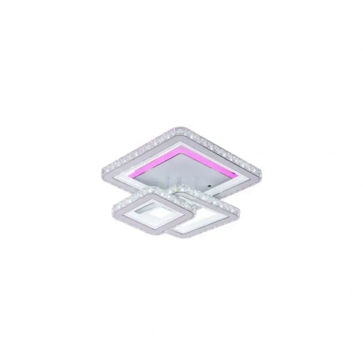 Lustra LED cu telecomanda si cristal LEILA 154W, 3 Patrate, lumina Rece/Calda/Neutra, Dimabila, Alb Crom Lucios