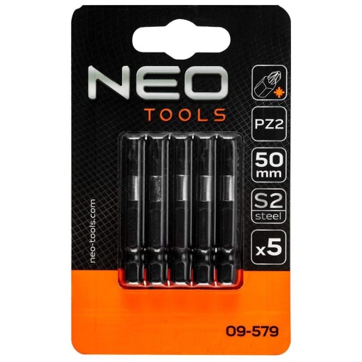 Set varfuri, biti, de impact, PZ2, 1/4", 5 buc, PZ2x50 mm, Neo