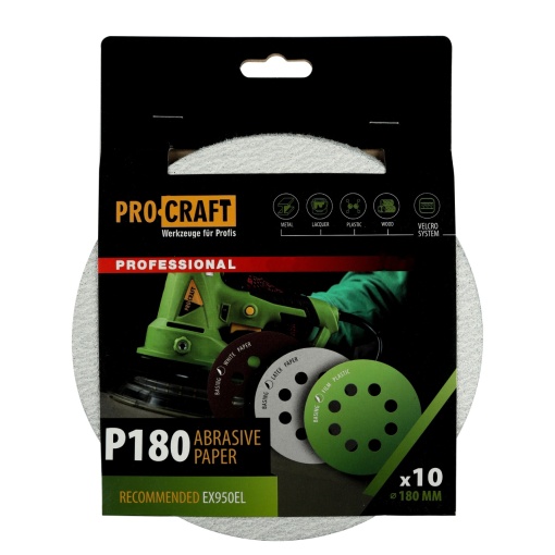 Disc abraziv pentru slefuitor cu excentric KB180.180 PROCRAFT (Set 10 buc), Diametru: 180 mm , Granulatie: P180