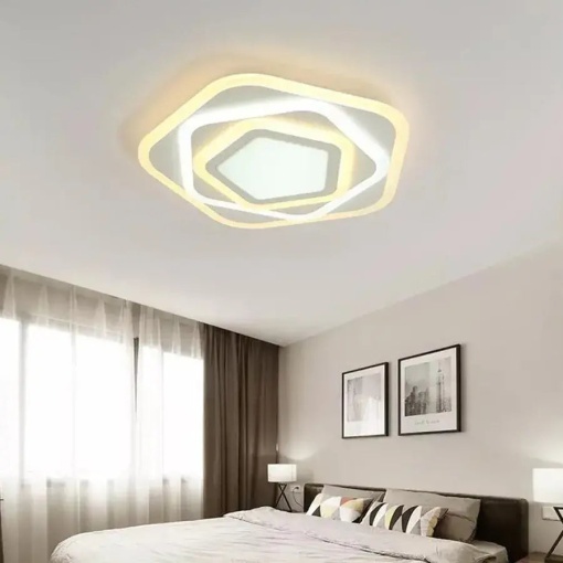 Lustra LED cu telecomanda PENTAGON 59W, lumina Rece/Calda/Neutra, Alb