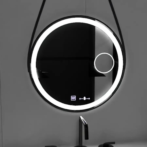 Oglinda LED Rotunda, 60cm, Micah Senzor MotionGlow Marcello, Sistem Dezaburire, Ceas & Termometru, Lupa Cosmetica, Dimabila