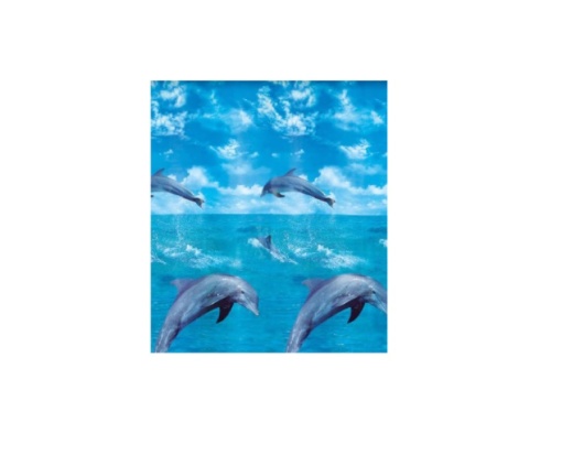 Perdea de dus albastra cu delfini Dophin din plastic ecologic, 180x180cm cu 12 inele de prindere