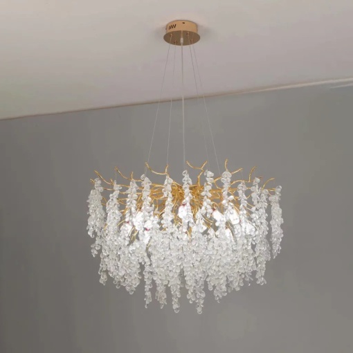 Candelabru Cristal WALTZ Cascade, 9x G9, Auriu, 80cm, Inaltime Reglabila