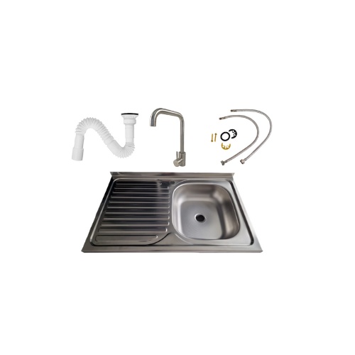 Set chiuveta bucatarie pentru masca cuva dreapta, 80x50 cm baterie Inox SUS 304 si sifon de scurgere fara preaplin