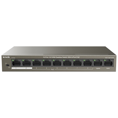 Switch 8 porturi 10/100Mbps PoE, 2 porturi Uplink 10/100Mbps - Tenda TEF1110P-8-63W