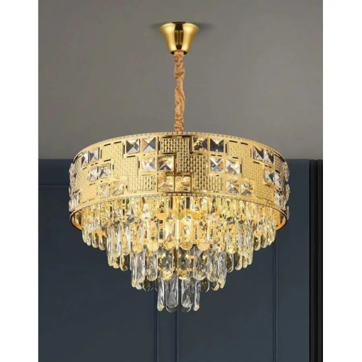 Candelabru Cristal NEUSCHWANSTEIN Nobile 4xE14, Diametru 40cm, Auriu, Inaltime Reglabila