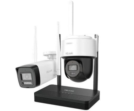 Kit supraveghere IP Wireless Hikvision HiLook IKS-2044BPH-PH/W, 1x camera dome, 1x camera bullet, 4MP, Audio, NVR 4 canale