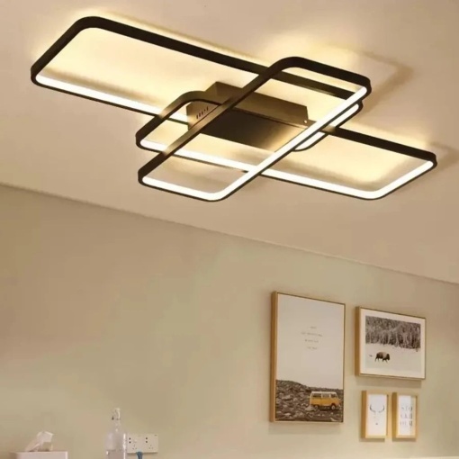 Lustra LED cu telecomanda AXIS 96W, 3 Elemente, lumina Rece/Calda/Neutra, Dimabila, Negru