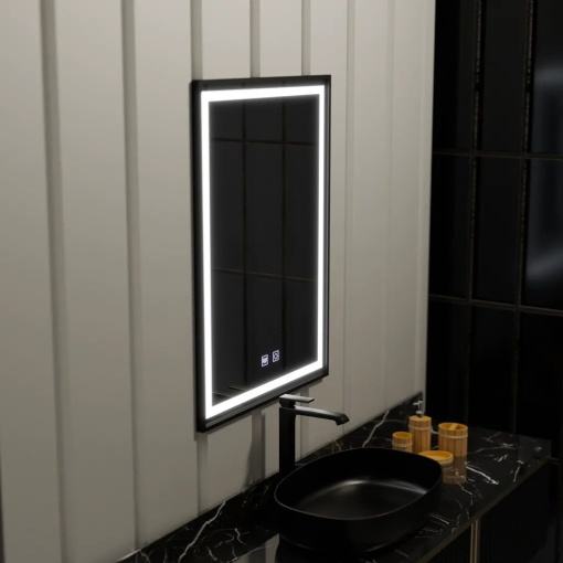Oglinda LED Rectangulara 60x90cm Edge LUMINOUS Touch Sistem Dezaburire, Rama Neagra