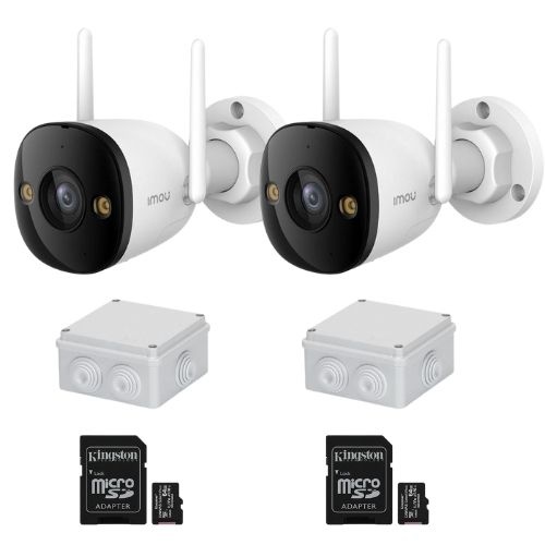 Kit supraveghere 2 camere Wi-Fi IMOU 5MP Dual Light 30m Microfon Difuzor Alarma, 2 x carduri memorie 64GB, 2 x doze montaj