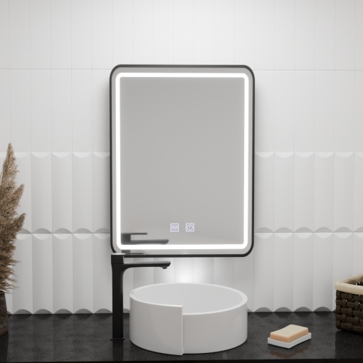 Oglinda LED Rectangulara 90x75cm Edge LUMINOUS Touch Sistem Dezaburire, Rama Neagra