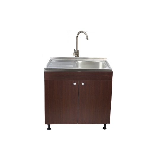 Set Masca Chiuveta Wenghe 80 cm X 50 cm X 80 cm, chiuveta inox cuva dreapta, baterie rotunda inox si sifon scurgere
