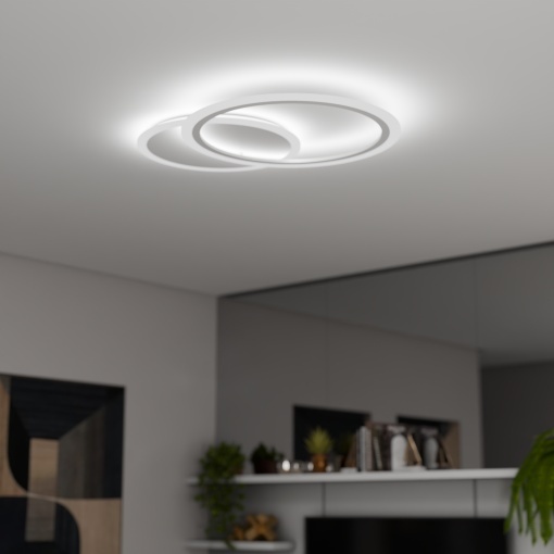 Lustra LED cu telecomanda LUCY 40W, 2 Cercuri, lumina Rece/Calda/Neutra, Dimabila, Alb