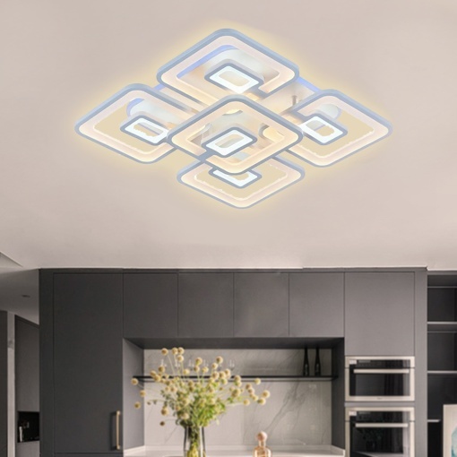 Lustra LED cu telecomanda FELIX 107W, 5 Patrate, lumina Rece/Calda/Neutra, Dimabila, Alb
