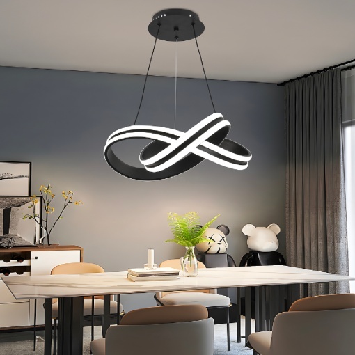 Lustra LED suspendata cu telecomanda INFINITY LOOP 92W, lumina Rece/Calda/Neutra, Dimabila, Negru, Inaltime Reglabila