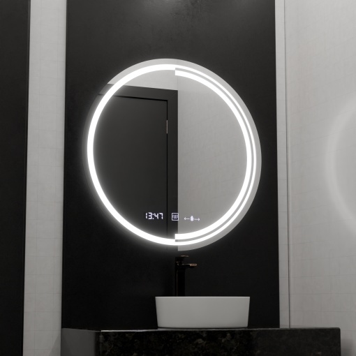 Oglinda LED Rotunda, 60cm, Senzor MotionGlow Consuel Marcello, Sistem Dezaburire, Ceas & Termometru, Dimabila