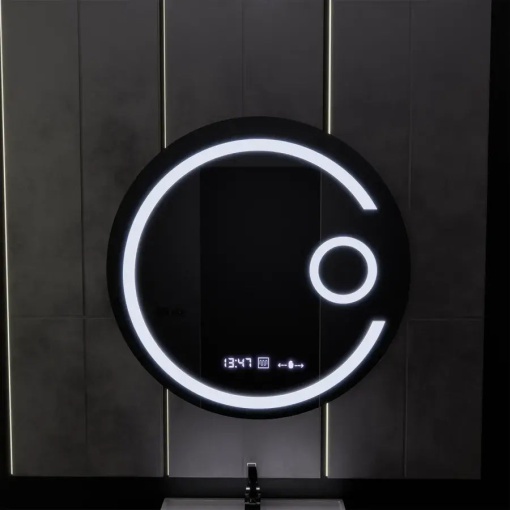 Oglinda LED Rotunda, 60cm, Visio MotionGlow Marcello, Sistem Dezaburire, Ceas & Termometru, Lupa Cosmetica, Dimabila