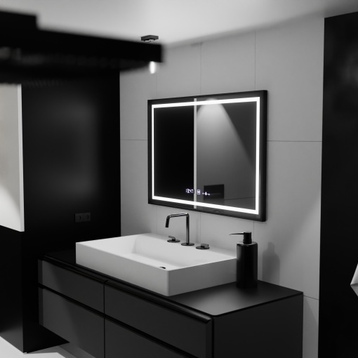 Oglinda LED Rectangulara, 120x80cm, Verite Majeste Noir Motion Glow Marcello, Sistem Dezaburire, Ceas & Termometru, Dimabila