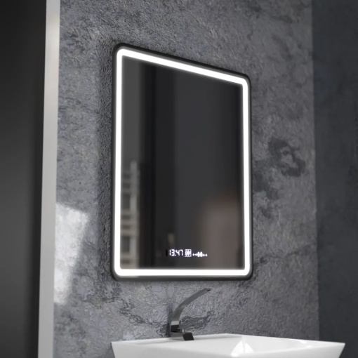 Oglinda LED Rectangulara, 75x90cm, Favola MotionGlow Marcello, Sistem Dezaburire, Ceas & Termometru, Dimabila
