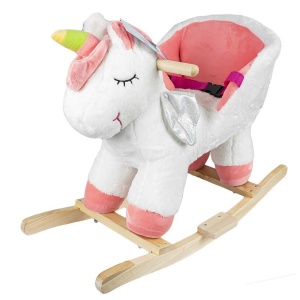Balansoar pentru bebelusi, Unicorn, lemn + plus, roz+alb, 52 cm - Img 1