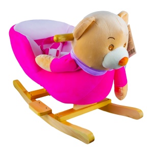 Balansoar pentru bebelusi, Ursulet, lemn + plus, roz, 60x34x45 cm - Img 1